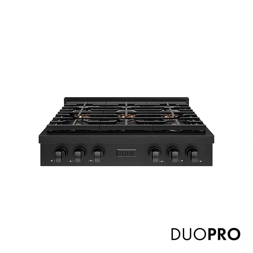 ZLINE 36 in. Paramount Gas Rangetop with 6 Burner DuoPro™ Cooktop in Black Stainless Steel, Open Box-Good Condition