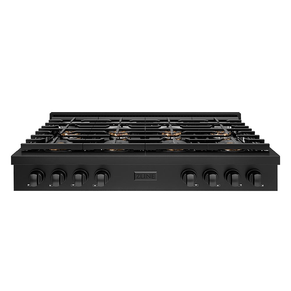 ZLINE 48 in. Paramount Gas Rangetop with 8 Burner DuoPro™ Cooktop in Black Stainless Steel (PSRTB-48) front.