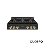 ZLINE Autograph Edition 36 in. Paramount Gas Rangetop with 6 Burner DuoPro™ Cooktop in Black Stainless Steel and Champagne Bronze Accents, Open Box-Good Condition