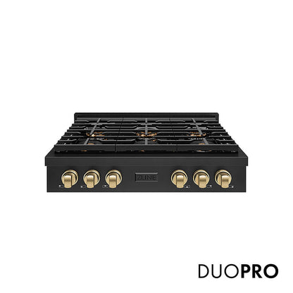 ZLINE Autograph Edition 36 in. Paramount Gas Rangetop with 6 Burner DuoPro™ Cooktop in Black Stainless Steel and Champagne Bronze Accents, Open Box-Good Condition