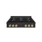 ZLINE Autograph Edition 36 in. Paramount Gas Rangetop with 6 Burner DuoPro™ Cooktop in Black Stainless Steel and Champagne Bronze Accents (PSRTBZ-36-CB) front.