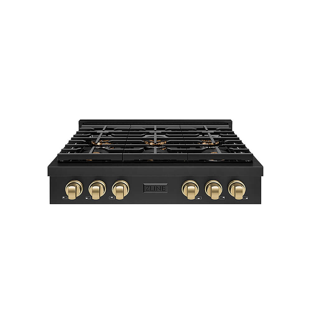 ZLINE Autograph Edition 36 in. Paramount Gas Rangetop with 6 Burner DuoPro™ Cooktop in Black Stainless Steel and Champagne Bronze Accents, Open Box-Good Condition