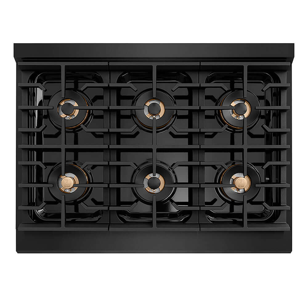 ZLINE Autograph Edition 36 in. Paramount Gas Rangetop with 6 Burner DuoPro™ Cooktop in Black Stainless Steel and Champagne Bronze Accents, Open Box-Good Condition