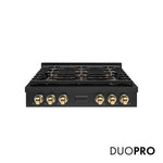 ZLINE Autograph Edition 36 in. Paramount Gas Rangetop with 6 Burner DuoPro™ Cooktop in Black Stainless Steel and Polished Gold Accents, Open Box-Good Condition