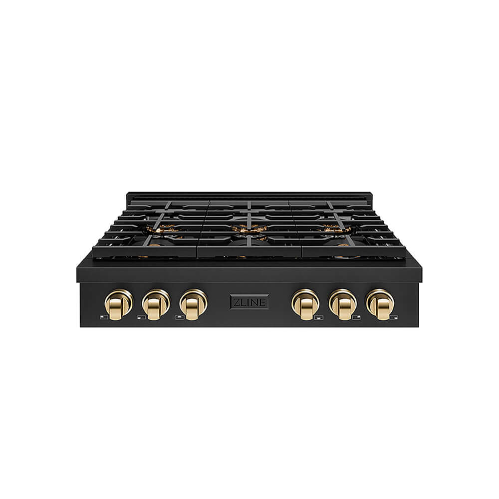 ZLINE Autograph Edition 36 in. Paramount Gas Rangetop with 6 Burner DuoPro™ Cooktop in Black Stainless Steel and Polished Gold Accents, Open Box-Good Condition