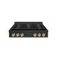 ZLINE Autograph Edition 36 in. Paramount Gas Rangetop with 6 Burner DuoPro™ Cooktop in Black Stainless Steel and Polished Gold Accents (PSRTBZ-36-G) front.