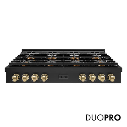 ZLINE Autograph Edition 48 in. Paramount Gas Rangetop with 8 Burner DuoPro™ Cooktop in Black Stainless Steel and Champagne Bronze Accents, Open Box-Great Condition