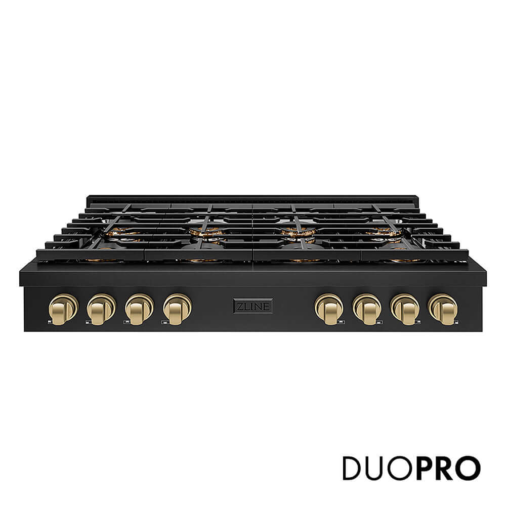 ZLINE Autograph Edition 48 in. Paramount Gas Rangetop with 8 Burner DuoPro™ Cooktop in Black Stainless Steel and Champagne Bronze Accents, Open Box-Good Condition