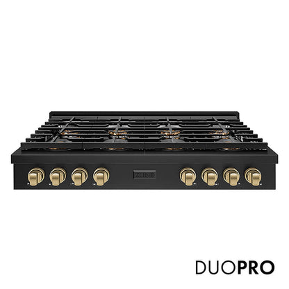 ZLINE Autograph Edition 48 in. Paramount Gas Rangetop with 8 Burner DuoPro™ Cooktop in Black Stainless Steel and Champagne Bronze Accents, Open Box-Good Condition