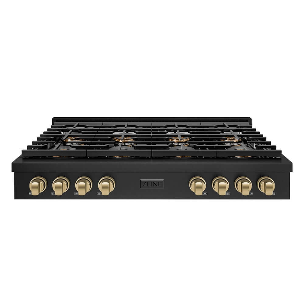 ZLINE Autograph Edition 48 in. Paramount Gas Rangetop with 8 Burner DuoPro™ Cooktop in Black Stainless Steel and Champagne Bronze Accents (PSRTBZ-48-CB)