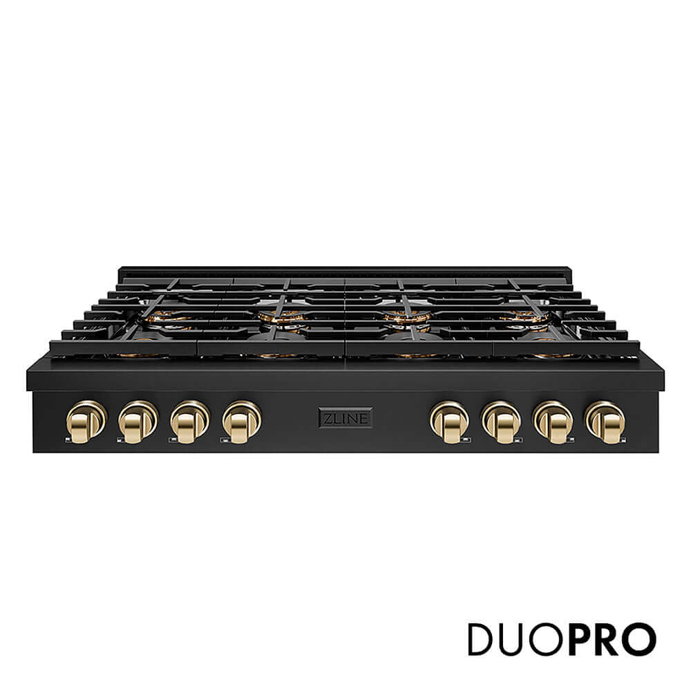 ZLINE Autograph Edition 48 in. Paramount Gas Rangetop with 8 Burner DuoPro™ Cooktop in Black Stainless Steel and Polished Gold Accents, Open Box-Good Condition