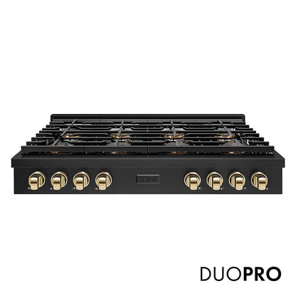 ZLINE Autograph Edition 48 in. Paramount Gas Rangetop with 8 Burner DuoPro™ Cooktop in Black Stainless Steel and Polished Gold Accents, Open Box-Good Condition