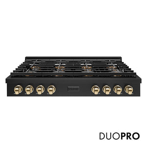 ZLINE Autograph Edition 48 in. Paramount Gas Rangetop with 8 Burner DuoPro™ Cooktop in Black Stainless Steel and Polished Gold Accents, Open Box-Great Condition main image.