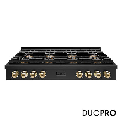 ZLINE Autograph Edition 48 in. Paramount Gas Rangetop with 8 Burner DuoPro™ Cooktop in Black Stainless Steel and Polished Gold Accents, Open Box-Great Condition