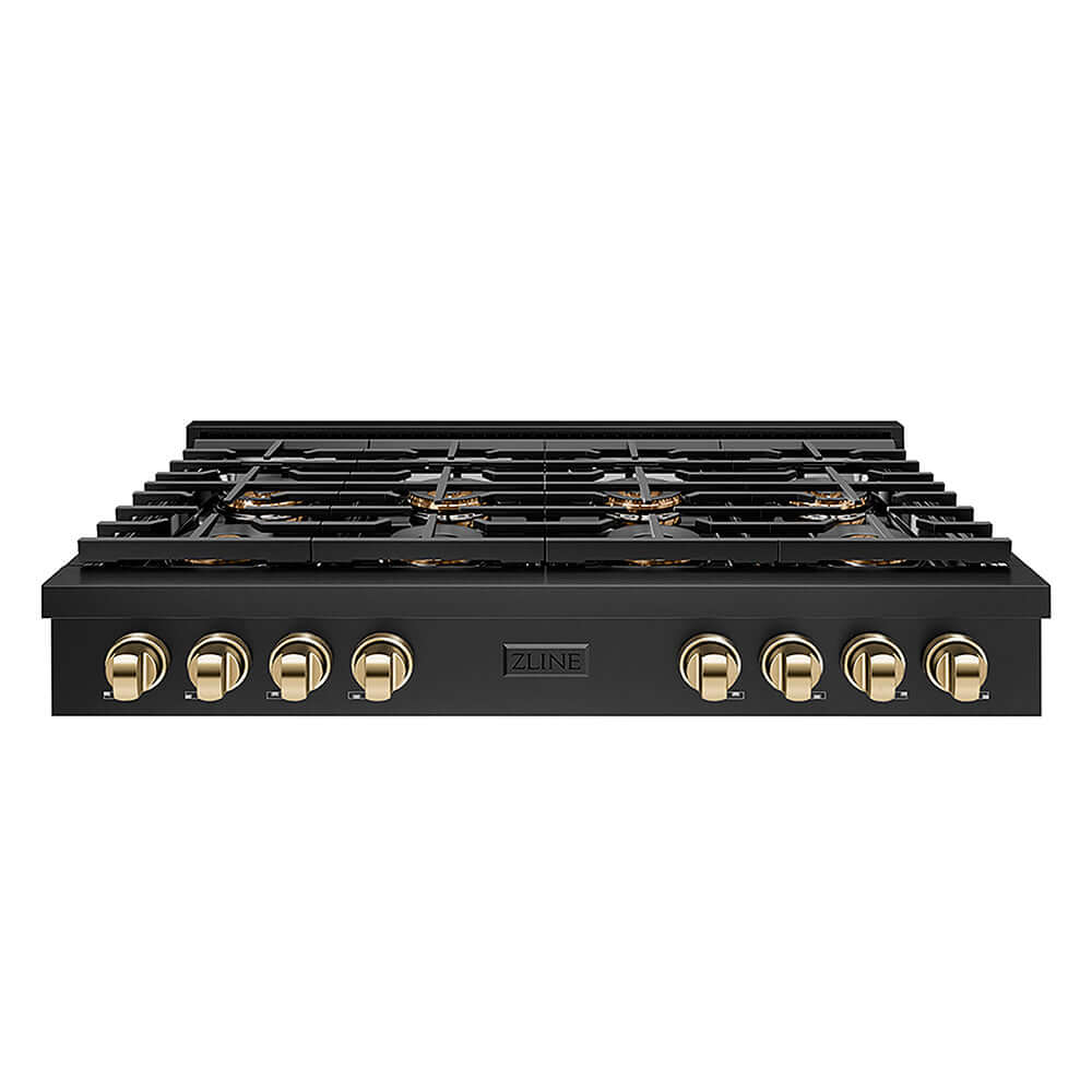 ZLINE Autograph Edition 48 in. Paramount Gas Rangetop with 8 Burner DuoPro™ Cooktop in Black Stainless Steel and Polished Gold Accents, Open Box-Good Condition