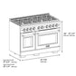 ZLINE 48 in. 6.7 cu. ft. Paramount Double Oven Dual Fuel Range in Black Satin Stainless Steel with 8 Brass Burners (SDRBS-BR-48) dimensional diagram.