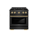 ZLINE Autograph Edition 30 in. 4.2 cu. ft. Paramount Dual Fuel Range with 4 Burner Gas Cooktop and Electric Convection Oven in Black Satin Stainless Steel with Champagne Bronze Accents (SDRBSZ-30-CB) front.