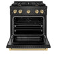 ZLINE Autograph Edition 30 in. 4.2 cu. ft. Paramount Dual Fuel Range with 4 Burner Gas Cooktop and Electric Convection Oven in Black Satin Stainless Steel with Champagne Bronze Accents, Open Box-Great Condition