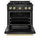 ZLINE Autograph Edition 30 in. 4.2 cu. ft. Paramount Dual Fuel Range with 4 Burner Gas Cooktop and Electric Convection Oven in Black Satin Stainless Steel with Champagne Bronze Accents, Open Box-Good Condition