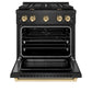ZLINE Autograph Edition 30 in. 4.2 cu. ft. Paramount Dual Fuel Range with 4 Burner Gas Cooktop and Electric Convection Oven in Black Satin Stainless Steel with Polished Gold Accents, Open Box-Good Condition
