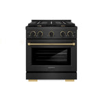 ZLINE Designer Collection 30 in. 4.2 cu. ft. Paramount Dual Fuel Range with 4 Burner Gas Cooktop and Electric Convection Oven in Black Satin Stainless Steel with Matte Black and Champagne Bronze Accents (SDRBSZ-30-MBCB) front.
