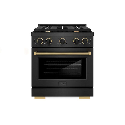 ZLINE Designer Collection 30 in. 4.2 cu. ft. Paramount Dual Fuel Range with 4 Burner Gas Cooktop and Electric Convection Oven in Black Satin Stainless Steel with Matte Black and Champagne Bronze Accents (SDRBSZ-30-MBCB) front.