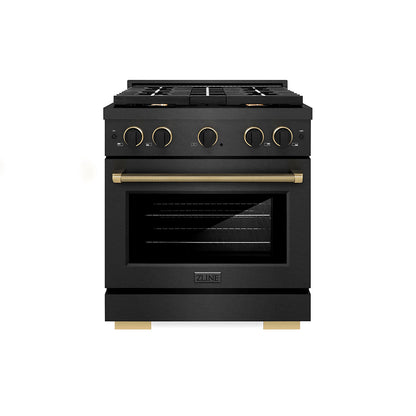 ZLINE Designer Collection 30 in. 4.2 cu. ft. Paramount Dual Fuel Range with 4 Burner Gas Cooktop and Electric Convection Oven in Black Satin Stainless Steel with Matte Black and Champagne Bronze Accents, Open Box-Great Condition