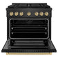 ZLINE Autograph Edition 36 in. 5.2 cu. ft. Paramount Dual Fuel Range with 6 Burner Gas Cooktop and Electric Convection Oven in Black Satin Stainless Steel with Champagne Bronze Accents, Open Box-Good Condition