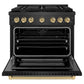ZLINE Autograph Edition 36 in. 5.2 cu. ft. Paramount Dual Fuel Range with 6 Burner Gas Cooktop and Electric Convection Oven in Black Satin Stainless Steel with Champagne Bronze Accents, Open Box-Great Condition