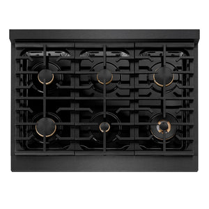 ZLINE Autograph Edition 36 in. 5.2 cu. ft. Paramount Dual Fuel Range with 6 Burner Gas Cooktop and Electric Convection Oven in Black Satin Stainless Steel with Champagne Bronze Accents, Open Box-Great Condition