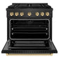 ZLINE Autograph Edition 36 in. 5.2 cu. ft. Paramount Dual Fuel Range with 6 Burner Gas Cooktop and Electric Convection Oven in Black Satin Stainless Steel with Polished Gold Accents, Open Box-Good Condition