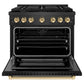 ZLINE Autograph Edition 36 in. 5.2 cu. ft. Paramount Dual Fuel Range with 6 Burner Gas Cooktop and Electric Convection Oven in Black Satin Stainless Steel with Polished Gold Accents, Open Box-Great Condition
