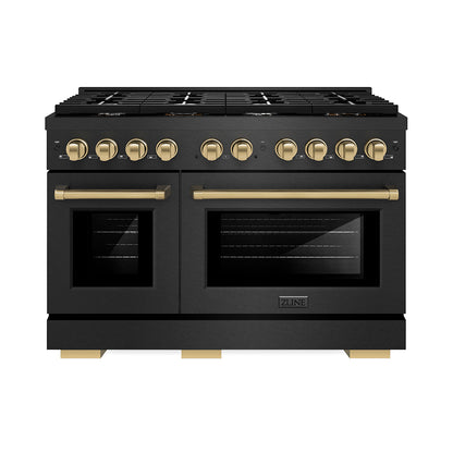 ZLINE Autograph Edition 48 in. 6.7 cu. ft. Paramount Double Oven Dual Fuel Range with 8 Burner Gas Cooktop in Black Satin Stainless Steel and Champagne Bronze Accents, Open Box-Good Condition