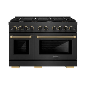 ZLINE Designer Collection 48 in. 6.7 cu. ft. Paramount Double Oven Dual Fuel Range with 8 Burner Gas Cooktop in Black Satin Stainless Steel with Matte Black and Champagne Bronze Accents, Open Box-Great Condition main image.