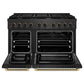 ZLINE Designer Collection 48 in. 6.7 cu. ft. Paramount Double Oven Dual Fuel Range with 8 Burner Gas Cooktop in Black Satin Stainless Steel with Matte Black and Champagne Bronze Accents, Open Box-Good Condition