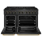 ZLINE Designer Collection 48 in. 6.7 cu. ft. Paramount Double Oven Dual Fuel Range with 8 Burner Gas Cooktop in Black Satin Stainless Steel with Matte Black and Champagne Bronze Accents, Open Box-Great Condition