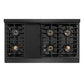 ZLINE 48 in. 6.7 cu. ft. Paramount Dual Fuel Range with 8 Burner DuoPro™ Cooktop and Dual Ovens in Black Satin Stainless Steel (PSDRBS-48) top-down, above cooktop.