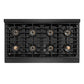 ZLINE Designer Collection 48 in. 6.7 cu. ft. Paramount Dual Fuel Range with 8 Burner DuoPro™ Cooktop and Dual Ovens in Black Satin Stainless Steel with Matte Black and Champagne Bronze Accents (PSDRBSZ-48-MBCB) top-down, above cooktop.