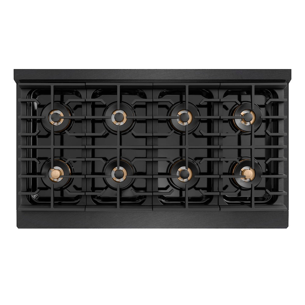 ZLINE Autograph Edition 48 in. 6.7 cu. ft. Paramount Dual Fuel Range with 8 Burner DuoPro™ Cooktop and Dual Ovens in Black Satin Stainless Steel and Champagne Bronze Accents, Open Box-Good Condition