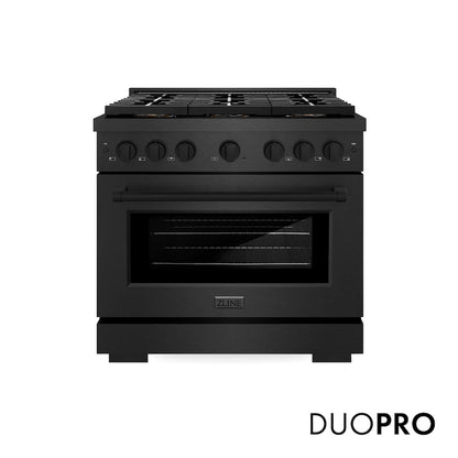 ZLINE 36 in. 5.2 cu. ft. Paramount Dual Fuel Range with 6 Burner DuoPro™ Cooktop and Electric Convection Oven in Black Satin Stainless Steel, Open Box-Good Condition
