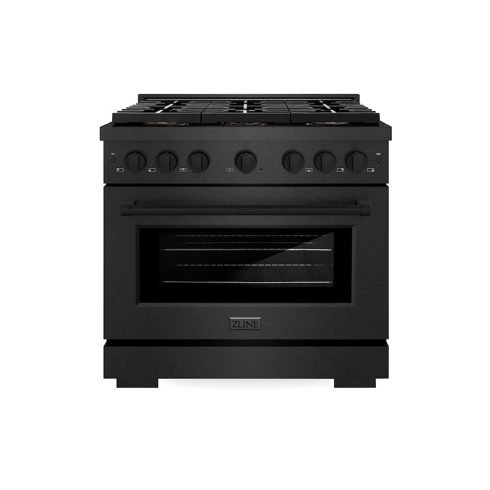 ZLINE 36 in. 5.2 cu. ft. Paramount Dual Fuel Range with 6 Burner DuoPro™ Cooktop and Electric Convection Oven in Black Satin Stainless Steel, Open Box-Good Condition