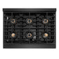 ZLINE 36 in. 5.2 cu. ft. Paramount Dual Fuel Range with 6 Burner DuoPro™ Cooktop and Electric Convection Oven in Black Satin Stainless Steel (PSDRBS-36) top-down, above cooktop.