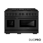 ZLINE 48 in. 6.7 cu. ft. Paramount Dual Fuel Range with 8 Burner DuoPro™ Cooktop and Dual Ovens in Black Satin Stainless Steel, Open Box-Good Condition
