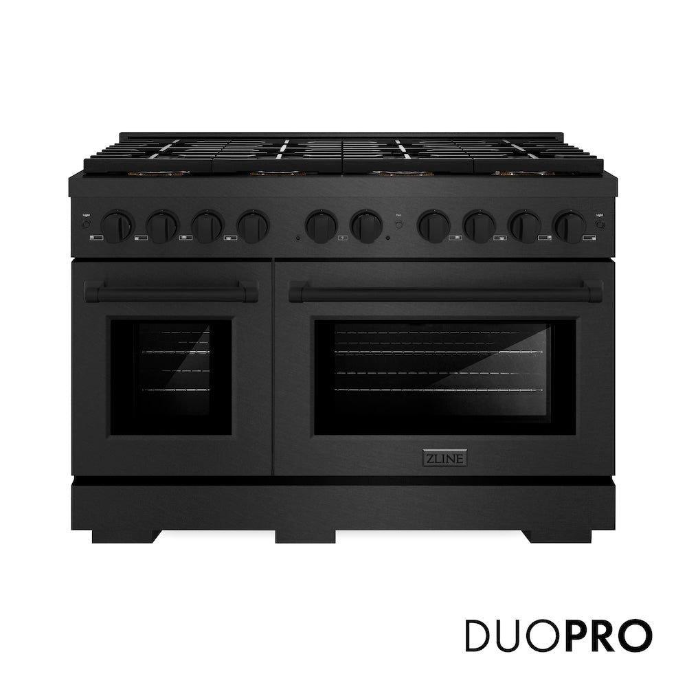 ZLINE 48 in. 6.7 cu. ft. Paramount Dual Fuel Range with 8 Burner DuoPro™ Cooktop and Dual Ovens in Black Satin Stainless Steel, Open Box-Good Condition