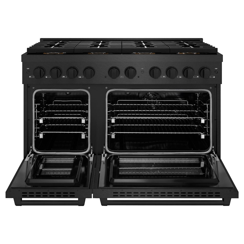 ZLINE 48 in. 6.7 cu. ft. Paramount Dual Fuel Range with 8 Burner DuoPro™ Cooktop and Dual Ovens in Black Satin Stainless Steel, Open Box-Good Condition