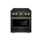 ZLINE Autograph Edition 30 in. 4.2 cu. ft. Paramount Dual Fuel Range with 4 Burner DuoPro™ Cooktop and Electric Convection Oven in Black Satin Stainless Steel and Champagne Bronze Accents, Open Box-Great Condition