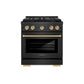 ZLINE Autograph Edition 30 in. 4.2 cu. ft. Paramount Dual Fuel Range with 4 Burner DuoPro™ Cooktop and Electric Convection Oven in Black Satin Stainless Steel and Champagne Bronze Accents (PSDRBSZ-30-CB) front.