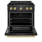 ZLINE Autograph Edition 30 in. 4.2 cu. ft. Paramount Dual Fuel Range with 4 Burner DuoPro™ Cooktop and Electric Convection Oven in Black Satin Stainless Steel and Champagne Bronze Accents, Open Box-Great Condition