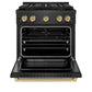 ZLINE Autograph Edition 30 in. 4.2 cu. ft. Paramount Dual Fuel Range with 4 Burner DuoPro™ Cooktop and Electric Convection Oven in Black Satin Stainless Steel and Champagne Bronze Accents, Open Box-Good Condition