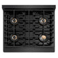 ZLINE Autograph Edition 30 in. 4.2 cu. ft. Paramount Dual Fuel Range with 4 Burner DuoPro™ Cooktop and Electric Convection Oven in Black Satin Stainless Steel and Champagne Bronze Accents (PSDRBSZ-30-CB) top-down, above cooktop.